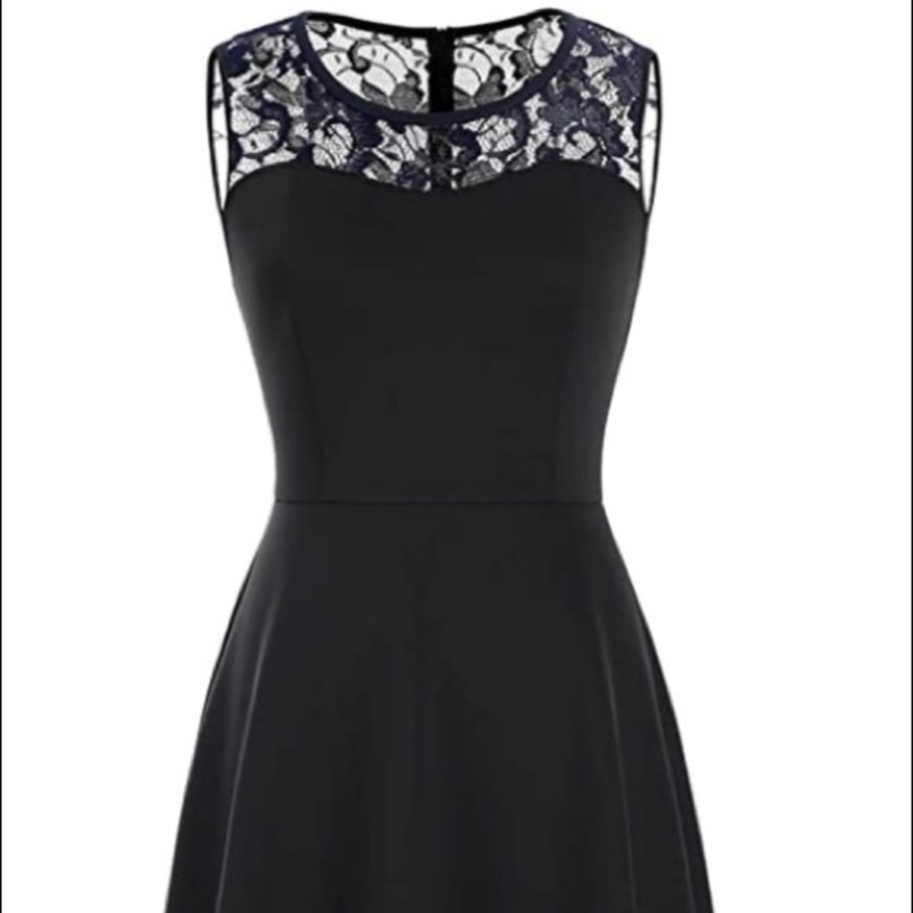 Black Zip-Up Lace Top Dress, Knee Length